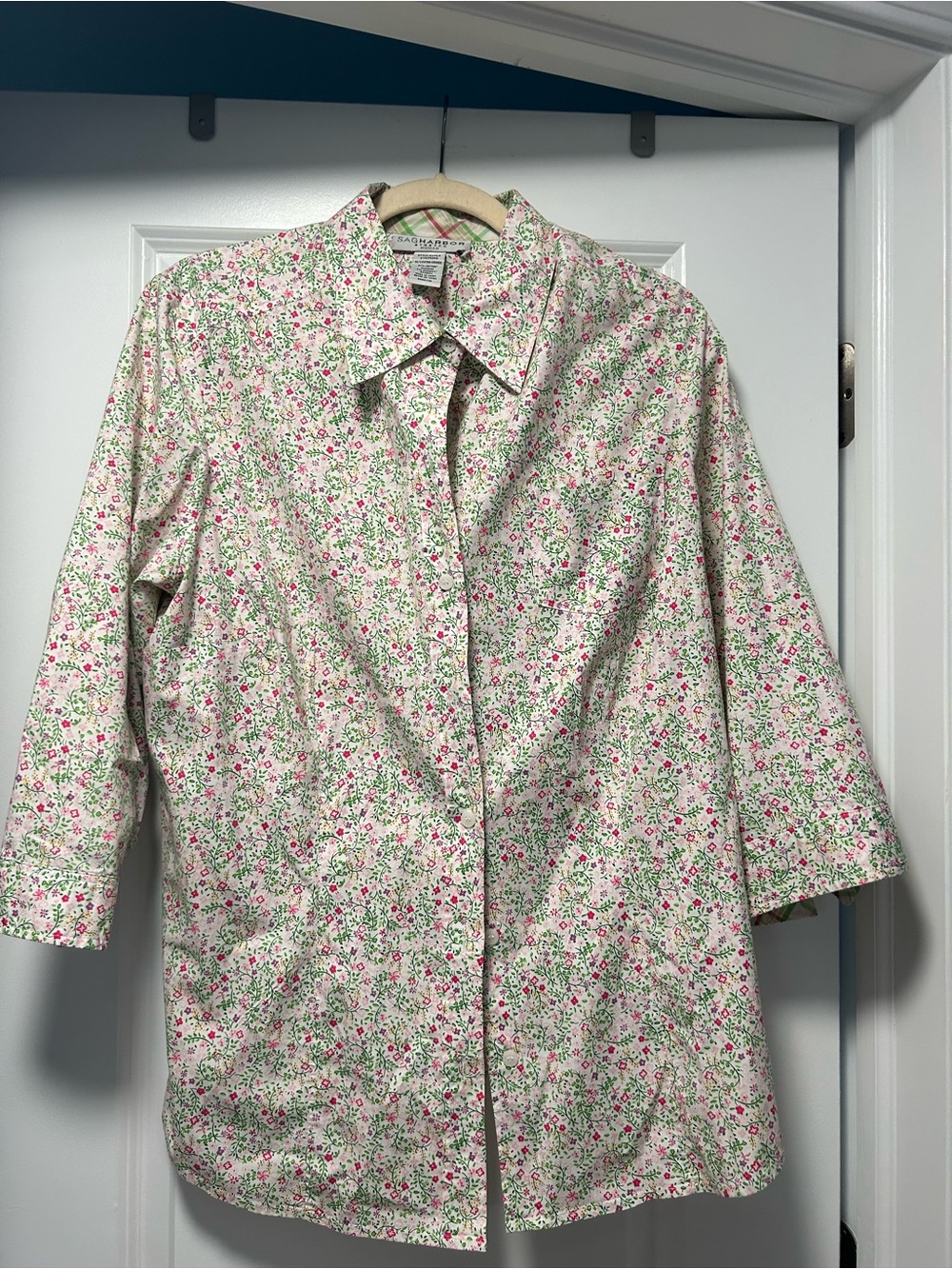 Sag Harbor White Pink Green Floral Button-Down Shirt